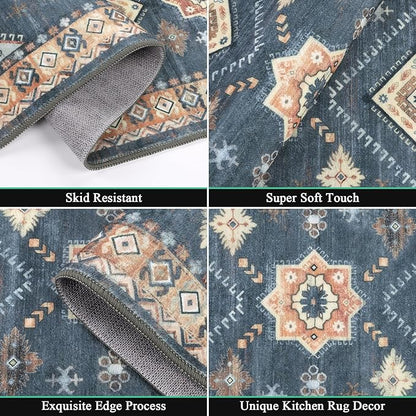HEBE Boho Kitchen Rug Sets 3 Piece with Runner Non Slip Kitchen Rugs and Mats Washable Kitchen Mats for Floor Thick Kitchen Floor Mat Carpet Runner Rugs for Hallway Laundry Holiday Decor