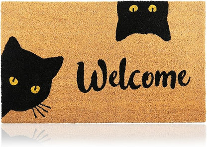 Welcome Cats - 24"x36" - Coir Door Mat with Heavy Duty Backing - Welcome Mats for Entryway, Porch - Anti-Slip PVC & Coconut Fiber Surface - Natural Home Accessories, Minimalist Original Design