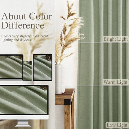 Extra Long Light Sage Linen Curtains 120 Inch for Living Room 2 Panels Set Rod Pocket Back Tab Soft Linen Window Drapes Semi Sheer Light Filtering Privacy High Ceiling Drapes for Farmhouse 52x120