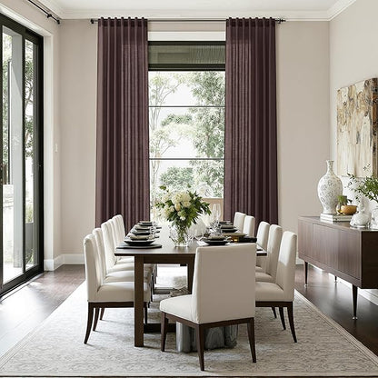 Coffee Brown Linen Curtains for Living Room 105 Inches Long Light Filtering Semi Sheer Curtain Back Tab Luxury Modern Rustic Home Decor Neutral Drapes for Bedroom Dinner Room 52x105, 2 Panels
