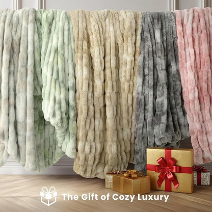 Ultra Soft Cozy Faux Fur Throw Blanket, Fuzzy Plush Thick Bubble Blanket, Oversize Luxury Fluffy Blanket for Couch, Sofa, Bedroom, and Living Room,50x60 Inches,Double Sided Tie-Dye Camel