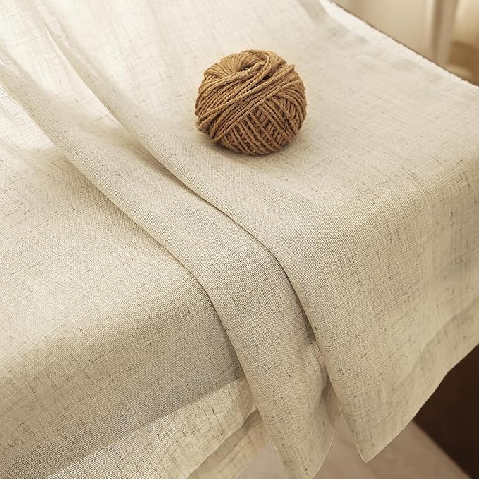Faux Linen Beige Curtains 96 inches Long for Living Room Rustic Farmhouse Linen Drapes Semi Sheer Burlap Textured Canvas Cloth Curtain Panels Set of 2 Kahki Tan Colored