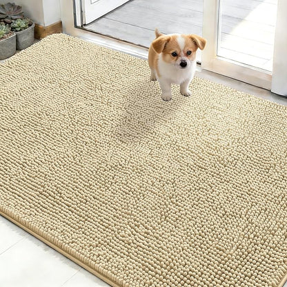 OLANLY Dog Door Mat for Muddy Paws 48x30, Absorbs Moisture and Dirt, Absorbent Non-Slip Washable Doormat, Quick Dry Chenille Mud Mat for Dogs, Entry Indoor Entryway Carpet for Inside Floor, Sand