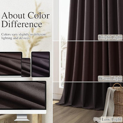 Guken 100% Blackout Curtains 102 Inch Length 2 Panels Set for Living Room Bedroom Back Tab Thermal Insulated Black Out Linen Drapes Room Darkening Cocoa Coffee,52x102