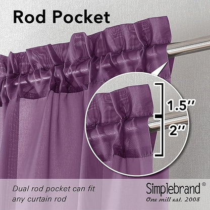 Simplebrand Plum Purple Sheer Curtains 84 Inches Long 2 Panels, Light Filtering Rod Pocket Solid Color Window Sheer Curtain Panels, Elegant Curtains & Drapes for Living Room, Bedroom, 42" W x 84" L