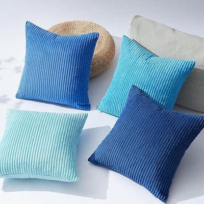Topfinel Decorative Throw Pillow Covers Cushion Cases, Set of 4 Soft Velvet Modern Double-Sided Designs, Mix and Match for Home Decor, Pillow Inserts Not Included (24x24 inch, Blue)