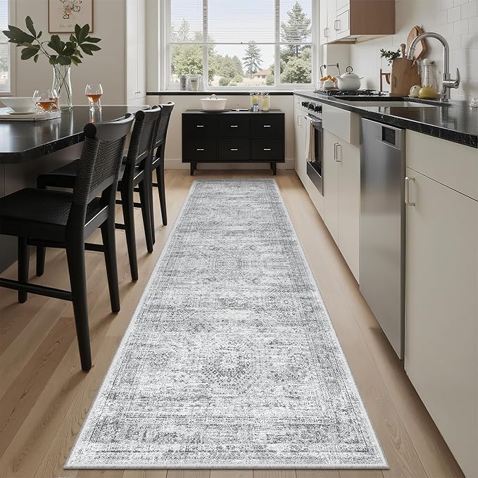 Runner Rug 2x7 Washable Non-Slip Hallway Runner Rugs for Kitchen Bathroom Laundry Room Grey Vintage Floor Carpet Runners for Hallways Entryway