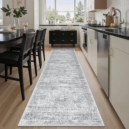 Runner Rug 2x7 Washable Non-Slip Hallway Runner Rugs for Kitchen Bathroom Laundry Room Grey Vintage Floor Carpet Runners for Hallways Entryway