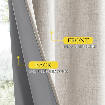 NICETOWN Brich Vintage Open Linen Weave Flax Thermal Curtains, 100% Blackout Curtains 45" Long for Dining Room, Soundproof Window Treatment Drapes for Kitchen, 42" Wide Per Panel, Set of 2