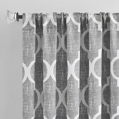Beauoop 100% Blackout Curtains 63 Inches Long 2 Panels for Bedroom Living Room Grey Moroccan Geo Room Darkening Thermal Insulated Soundproof Rod Pocket Back Tab Window Treatments Drapes, 50x63