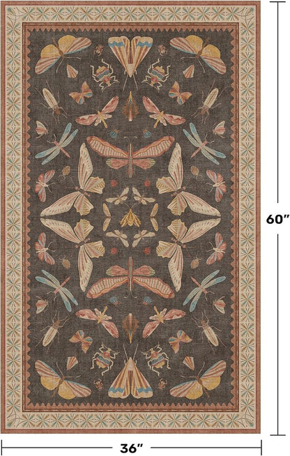 Boho Brown 3x5 Entryway Rugs Indoor - Farmhouse Kitchen Throw Area Rug, Insect Carpet for Bedroom, Mudroom, Laundry Room, Unique Home Décor, Low Pile & Soft Mat