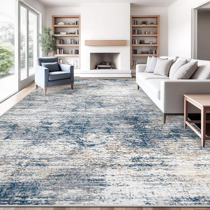 XLUEZ 10x14 Area Rugs for Living Room, Washable Modern Abstract Large Area Rug Neutral Soft Non Slip Kids Rug Stain Resistant Indoor Carpet for Bedroom Dining Room Playroom Office(BlueWhite, 10'x14')