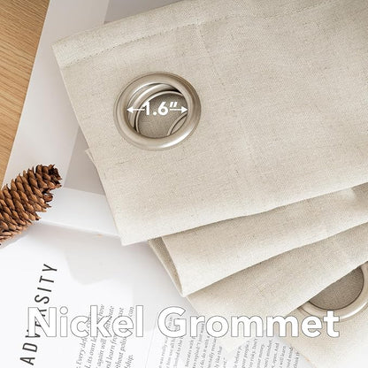 H.VERSAILTEX Living Room Linen Curtains Home Decorative Nickel Grommet Curtains Privacy Added Energy Saving Light Filtering Window Treatments Draperies for Bedroom, Ivory, 2 Panels, 52 x 96 - Inch