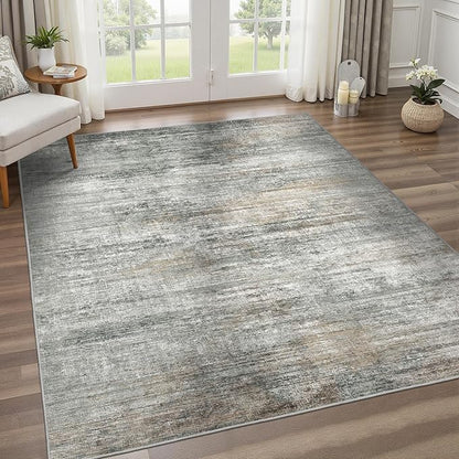 BEIMO Area Rugs 6x9 for Living Room Bedroom, Modern Abstract Machine Washable Rug, Large Soft Low Pile Floor Cover with Non Slip Backing for Dining Room, Ash Gray Brown
