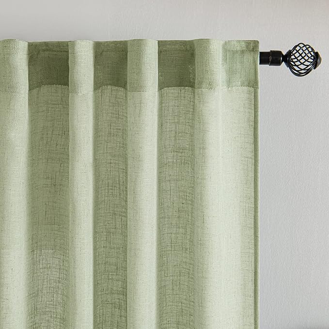 MIULEE Sage Green Kitchen Curtains 36 Inch Length 2 Panels, Soft Thick Linen Textured Semi Sheer Light Filtering Short Cafe Tier Curtains for Small Half Window Bathroom Laundry Back Tab Rod Pocket