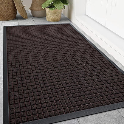Smiry Front Door Mat Outside Entrance, Heavy Duty Natural Rubber Doormat, Non Slip, Trap Dirt and Moisture, Easy Clean, Low Profile Welcome Floor Mats for Indoor Outdoor Entry, 70x46.5 Inch, Brown
