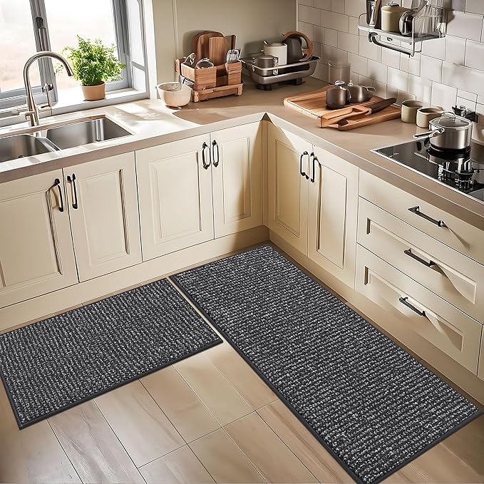 BEQHAUSE Kitchen Rugs 20"x32", Non-Slip Kitchen Mats for Floor, Super Absorbent and Stain Resistant Kitchen Rugs, Machine Washable Rugs for Kitchen, Hallway, Laundry & Sink, Charcoal