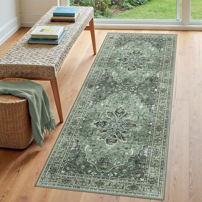 RELEANY Area Rugs 3'x8' Runner Rug Non Slip Washable for Kitchen Hallway Bedroom Beside Laundry Room Bathroom Rug, Floor Carpet, Dark Green Gray