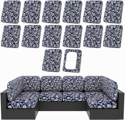 hyha 14Pcs Patio Cushion Covers, Stretch Outdoor Couch Cushion Covers Replacement, Washable Outdoor Chair/Sofa Slipcovers for Patio Furniture Cushions Protector with Elastic Bottom(Baroque,Cover Only)