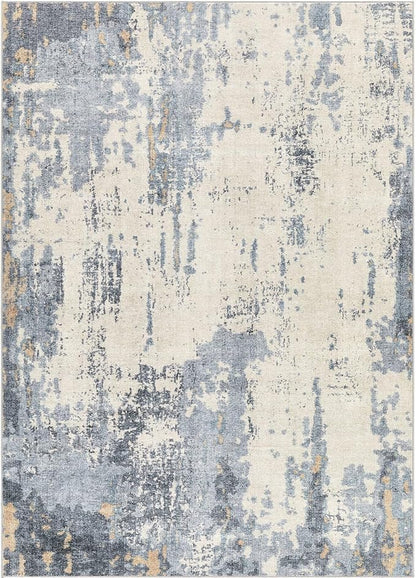 UERMEI 9x12 Area Rug Living Room Rugs - Washable Neutral Modern Abstract Soft Thin Rug Indoor Floor No Slip Rug Carpet for Bedroom Under Dining Table Home Office Decor - Blue/Light Brown