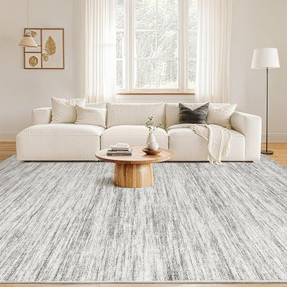 Nakagishi 6X9 Area Rugs Living Room: Washable Large Vintage Rug Neutral Non-Slip Soft Stain Resistant Indoor Carpet for Bedroom Nursery Dining Room Office Playroom - Grey-01