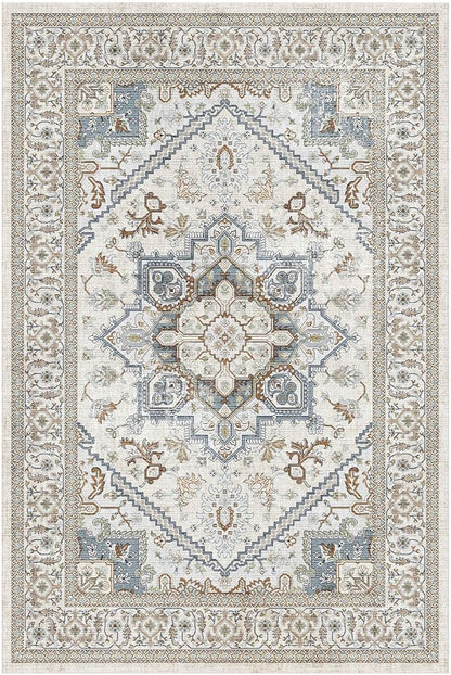 OPPODREAM Soft Area Rugs 4x6, Low-Pile Washable Rugs 4x6 with Non Slip Backing, Faux Cashmere 4 x 6 Throw Carpet, Greenish Grey