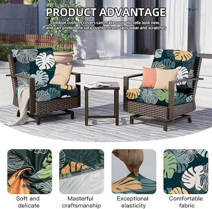 8Pcs Outdoor Cushion Covers, Patio Cushion Covers,Stretch Elastic Slipcovers, Replacement Washable & Reusable Furniture Protector for Patio Couch(Green Charm, 8PCS,Twill)