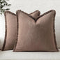 MIULEE Decorative Throw Pillow Covers Neutral Linen Fringe Throw Pillows Set of 2 Dark Coffee Boho Farmhouse Cushion Covers with Tassels for Couch Sofa Bed Living Room Spring Home Decor 18x18 Inch