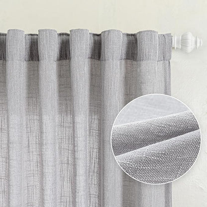 MYSKY HOME 90 Inch Farmhouse Curtains for Living Room, Sliding Door Patio Drapes for Doorways Soft Semi Sheer Light Filtering Window Decor, 50" Width x 90" Length, Light Grey, 2 PCs