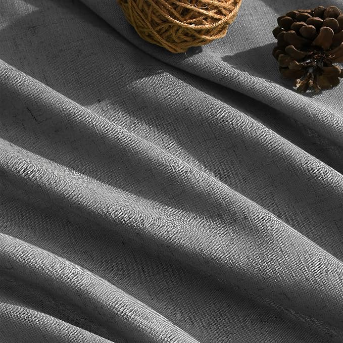 Nanspring Blazer Grey Curtain Linen Blend Light Filtering Back Tab Curtains 96 Inches Long, Semi Sheer Privacy Drapes for Living Room & Bedroom, 52x96 inch, 2 Panels
