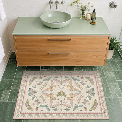 Hazo Haus Light Pink Washable Bathroom Rug - 2x4 Small Kitchen Rugs for Powder Room, Front Door Indoor Entrance, Low Pile Stain Resistant, Colorful Pastel Aethestic