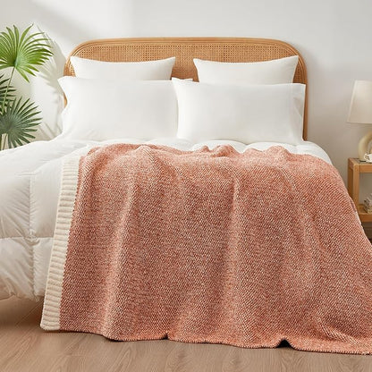 Snuggle Sac Orange Fall Throw Blanket for Couch, Oversized Throw XL Super Soft Warm Blankets Cozy Knit Fuzzy Throws for Sofa, Bed, Living Room, Heather Orange, 50x70 inches