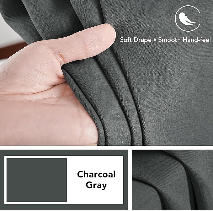 Deconovo Blackout Curtains, Thermal Insulated, W70 x L95 2 Panels, Back Tab, Machine Washable, Room-Darkening Drapes for Bedroom/Living Room Dark Grey