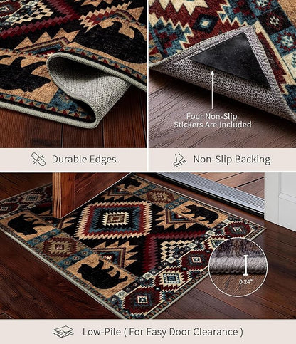 YIHOUSE Western Entryway Rug, 2x3 Rustic Washable Rug, Non-Slip Indoor Door Mat Ultra-Thin for Kitchen, Mudroom, Laundry Room, Bedroom Entry