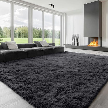 OLANLY 8x10 Machine Washable Large Area Rugs for Living Room, Bedroom, Soft Fluffy Shaggy Bedside Rug, Indoor Floor Carpet for Kids Girls and Boys, Dorms, Nursery, Home Decor Aesthetic, Black