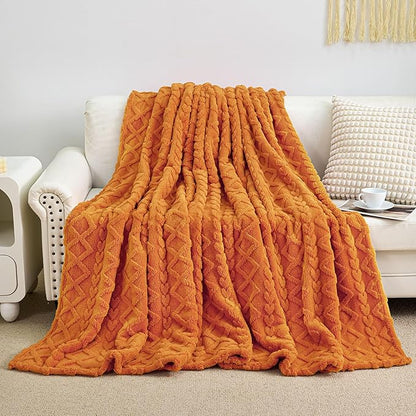 Aganear Blanket Queen Size - Cozy Boho Fall Decor Throw Blanket for Couch, Sofa, Bed, Office, Warm Decorative Present for Birthday, Christmas(90"x90", Burnt Orange)