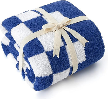 Bedsure Gentlesoft Checkered Twin Blanket for Couch - Soft Cozy & Warm Knit Navy Blue Throw Blanket, Breathable, Lightweight & Fluffy Plaid Blankets for Bed & Sofa, Gifts for Women Men, 60x80 Inches