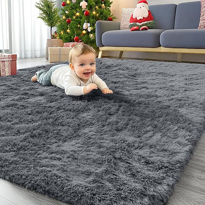 OLANLY 4x10 Area Rugs for Living Room Bedroom, Machine Washable Soft Fluffy Shaggy Bedside Rug, Indoor Floor Carpet for Kids Girls and Boys, Dorms, Nursery Rooms, Home Decor Aesthetic, Grey