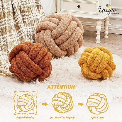 Uvvyui Knot Pillow Ball, Soft Home Decorative Pillows, Round Throw Pillow, Handmade Knotted Plush Pillow, Round Boucle Pillow Cushion (8.6 Inches Dark Yellow)