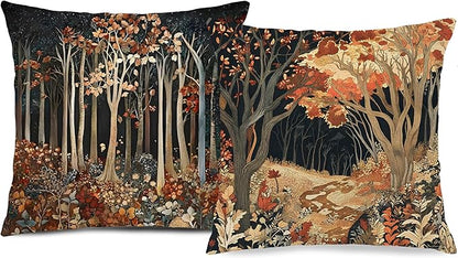 Rustic William Morris Inspired Autumn Forest Decor Throw Pillow Covers 18x18 Set of 2,Vintage Botanical Nature Decorative Throw Pillow Covers for Home Bedroom Living Room