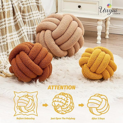 Uvvyui Knot Pillow Ball, Soft Home Decorative Pillows, Round Throw Pillow, Handmade Knotted Plush Pillow, Round Boucle Pillow Cushion (14 Inches Dark Yellow)