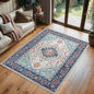 Lofus 3x5 Area Rugs for Living Room, Machine Washable Area Rug, Soft Small Rugs for Bedroom, Kitchen, Office and Indoor, Vintage Boho Carpet, Non-Slip Low Pile Carpets, Floral Blue