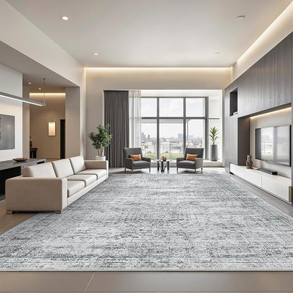 8x10 Area Rugs for Living Room, Non-Slip Backing Large Washable Rug for Nursery Room, Vintage Abstract Bedroom Rugs, Thin Indoor Home Decor Soft Farmhouse Rug (8'x10', Grey/Ivory)