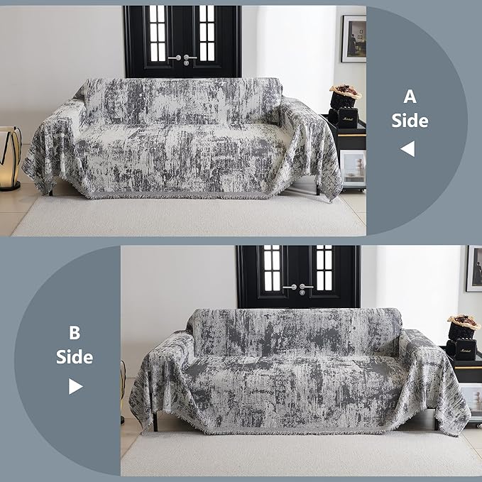 MYSKY HOME Couch Cover for Sectional Sofa Set Abstract Geometric Furniture Sofa Cover Washable for Dog Cat Pet Couch Covers 3 Seat Sofa Chenille Couch Protector Multi-Use Couch Cover Blanket,71" X134"