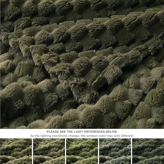 EXQ Home Fleece Blanket Queen Size for Couch or Bed - 3D Imitation Turtle Shell Jacquard Decorative Blankets - Cozy Soft Fuzzy Flannel Blanket Suitable for All Seasons(90"×90",Moss Green)