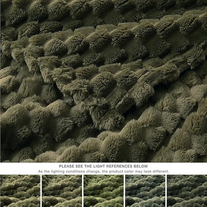 EXQ Home Fleece Blanket Queen Size for Couch or Bed - 3D Imitation Turtle Shell Jacquard Decorative Blankets - Cozy Soft Fuzzy Flannel Blanket Suitable for All Seasons(90"×90",Moss Green)