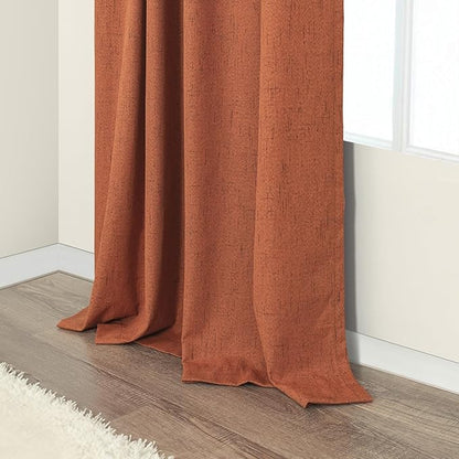 Terracotta Blackout Curtains 84 Inch Length 2 Panel Set for Fall Living Room Linen Textured Boho Black Out Western Curtains for Bedroom Darkening Thermal Insulated Drapes Rust Burnt Orange 52x84 Long