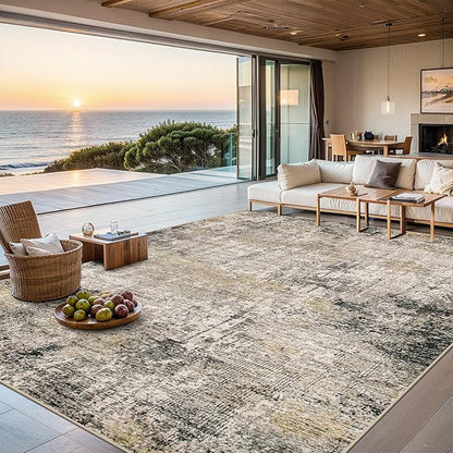 Area Rugs Living Room Rug - 4x6 Washable Modern Abstract Soft Neutral Non-Slip Carpet Large Indoor Floor Thin Carpets for Bedroom Dining Room Farmhouse Nursery Home Office Brown Black Grey