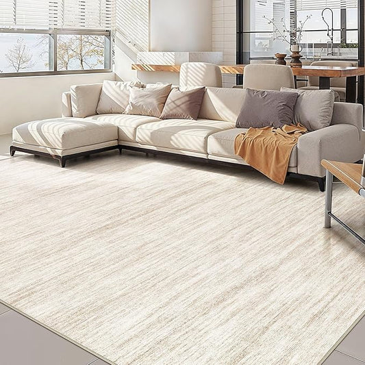 Nakagishi 8X10 Area Rugs Living Room: Washable Large Vintage Rug Neutral Non-Slip Soft Stain Resistant Indoor Carpet for Bedroom Nursery Dining Room Office Playroom - Beige-01