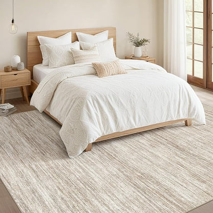 Nakagishi 8X10 Area Rugs Living Room: Washable Large Vintage Rug Neutral Non-Slip Soft Stain Resistant Indoor Carpet for Bedroom Nursery Dining Room Office Playroom - Brown-01